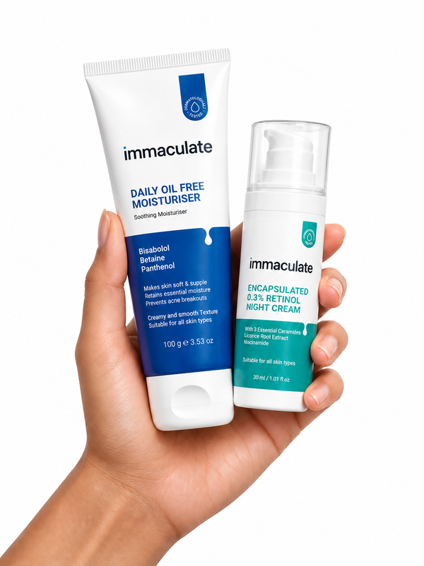 Immaculate oil-free moisturiser and 0.3% retinol night cream combo for oily and acne-prone skin