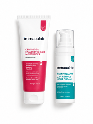 Immaculate retinol night cream and ceramide hyaluronic acid moisturiser combo for skin repair and hydration