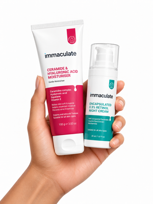Immaculate retinol night cream and ceramide hyaluronic acid moisturiser combo for skin repair and hydration