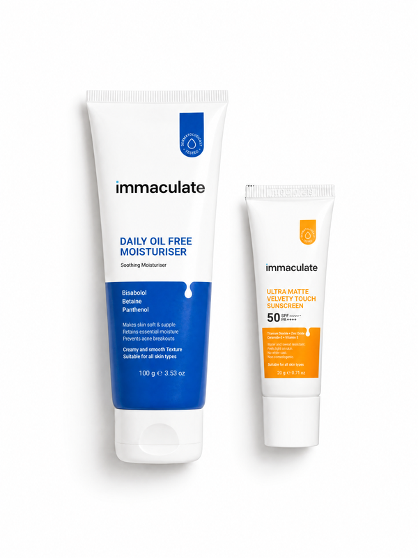 Immaculate oil-free moisturiser and SPF 50 sunscreen combo for matte skin and daily sun protection