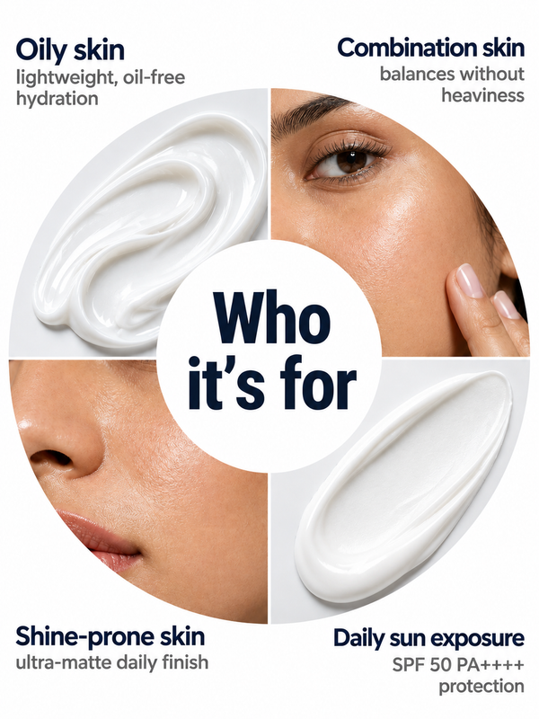 Immaculate oil-free moisturiser and SPF 50 sunscreen combo for matte skin and daily sun protection