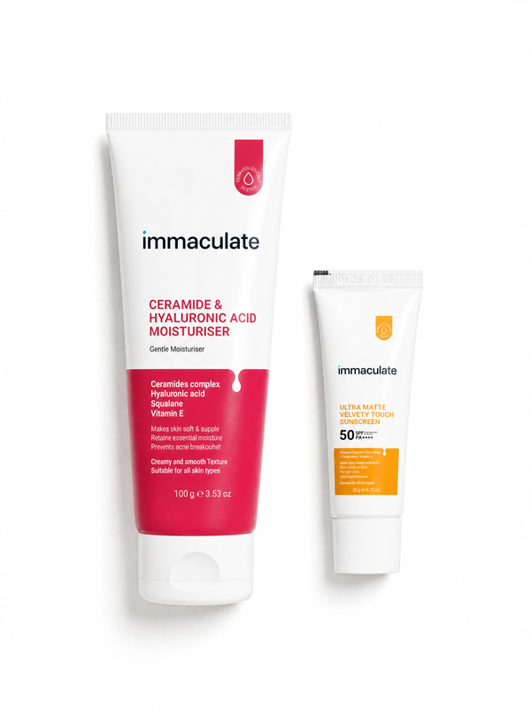 Immaculate moisturiser and sunscreen combo with ceramides, hyaluronic acid and SPF 50 sun protection