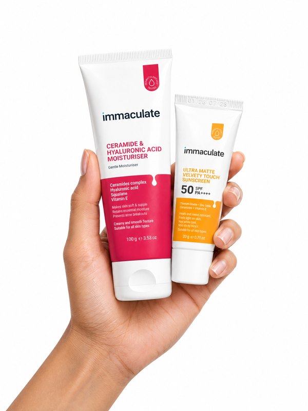 Immaculate moisturiser and sunscreen combo with ceramides, hyaluronic acid and SPF 50 sun protection