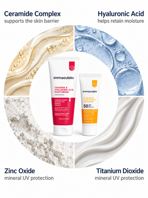 Immaculate moisturiser and sunscreen combo with ceramides, hyaluronic acid and SPF 50 sun protection