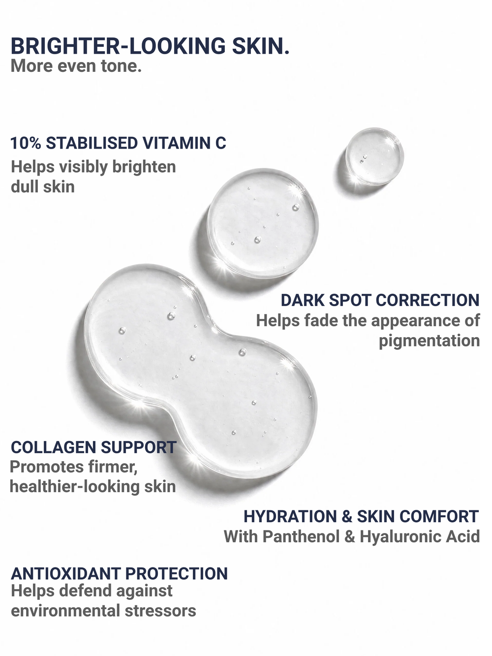 Immaculate Vitamin C 10% Face Serum 30ml amber glass dropper bottle with biossacharide gum, panthenol and hyaluronic acid for brightening