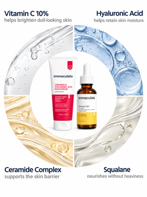 Immaculate moisturiser and Vitamin C serum combo with ceramides, hyaluronic acid and brightening skincare