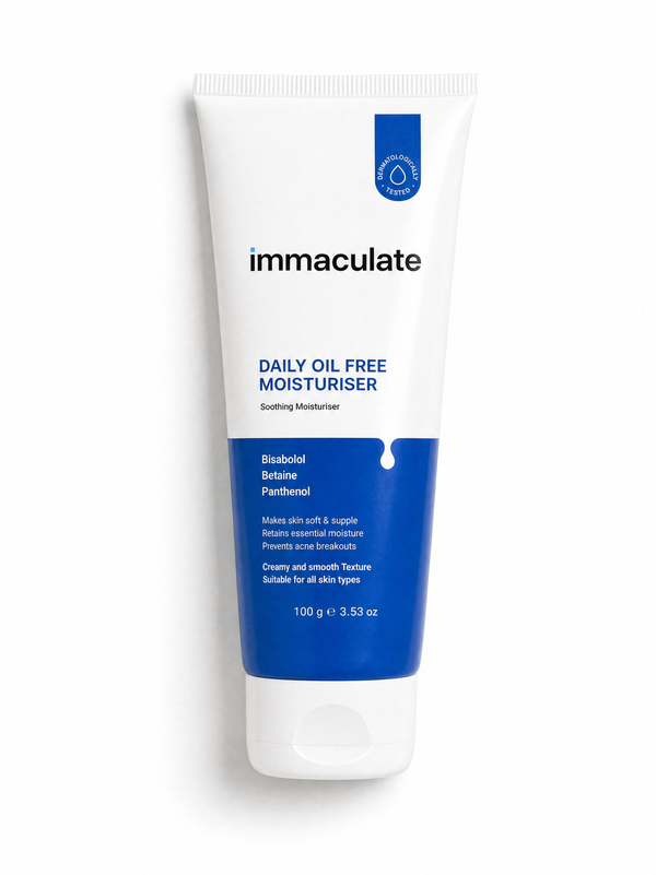 Immaculate Daily Oil-Free Face Moisturiser 100g tube with Bisabolol, Betaine and Panthenol for oily and combination skin