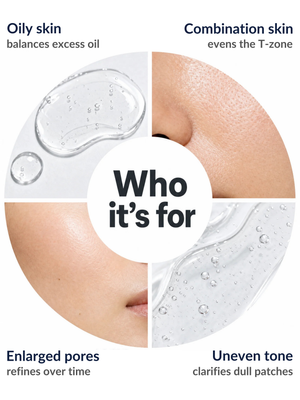 Who the Immaculate Niacinamide 10% Face Serum suits: oily skin, combination skin, enlarged pores and uneven tone