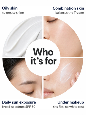 Who the Immaculate Ultra Matte Velvety Touch Sunscreen suits: oily skin, combination skin, daily sun exposure and wear under makeup